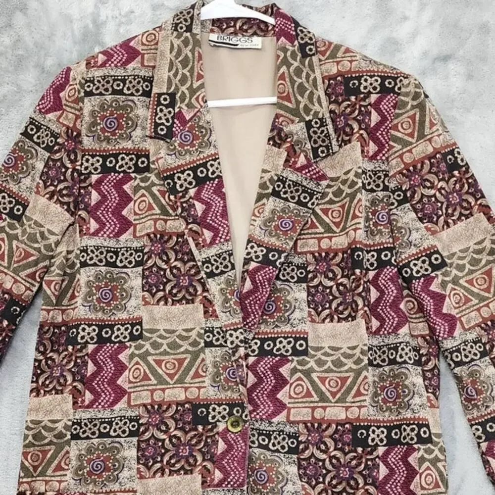 Vintage Briggs New York Blazer Women 10 Multicolor Geometric Aztec Single Button
